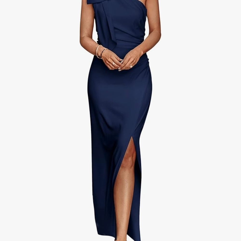 Elegant Navy Blue One-Shoulder Dress
